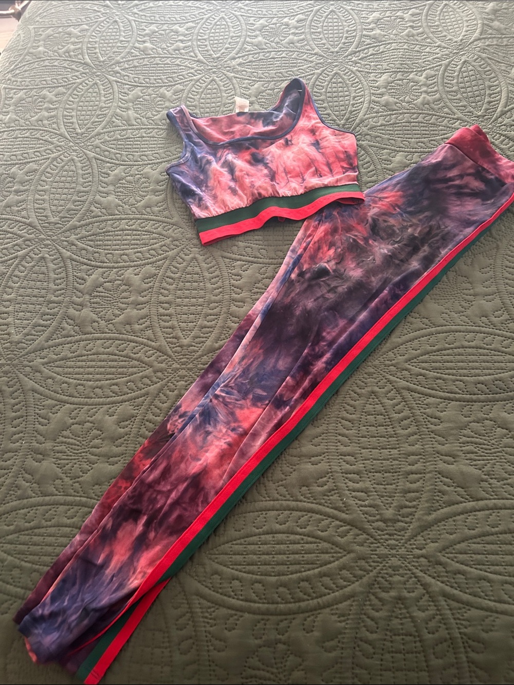Tie-Dye Athletic Set - Pink & Purple Cropped Tank + Leggings